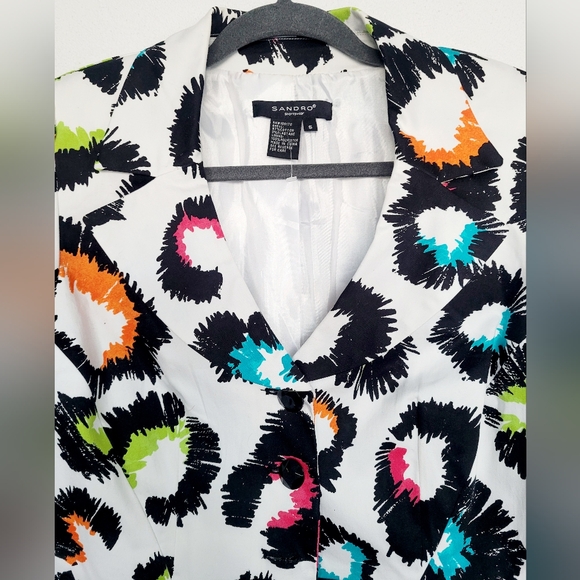 Sandro Paris Women's Luxe Stretch Cotton Blazer Jacket Lined Abstract Small - Picture 4 of 16